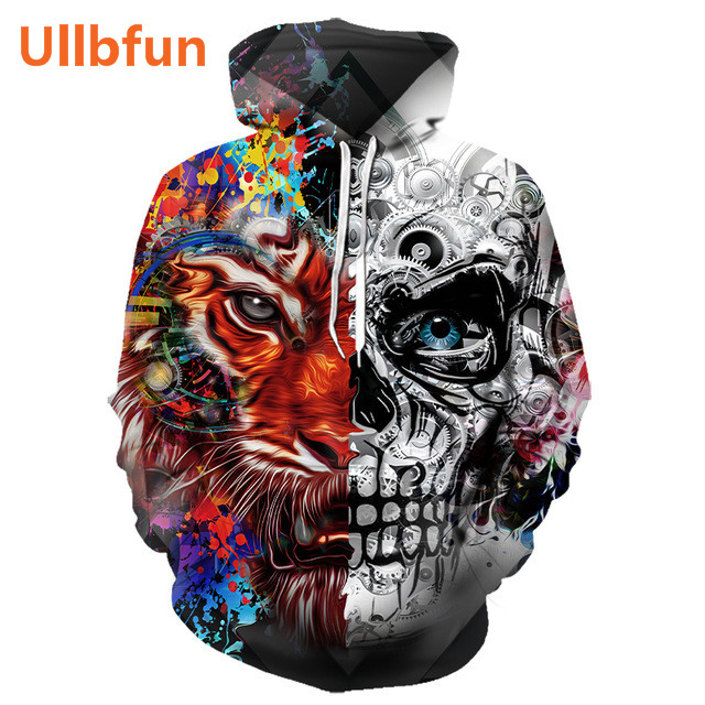 Ullbfun Sweatshirt 3D Skull Printed Pullovers Hoodies (16)